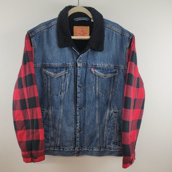 Levi Strauss & Co. Denim Buffalo Plaid Sherpa Lined Trucker Jean Jacket Size XL